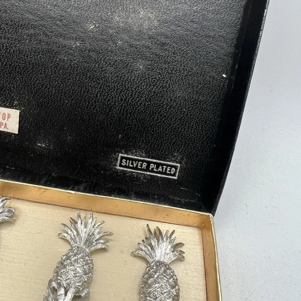 Set 6 Vintage Silver Plated Pineapple Oyster Appetizer Fork Janis Collection 4